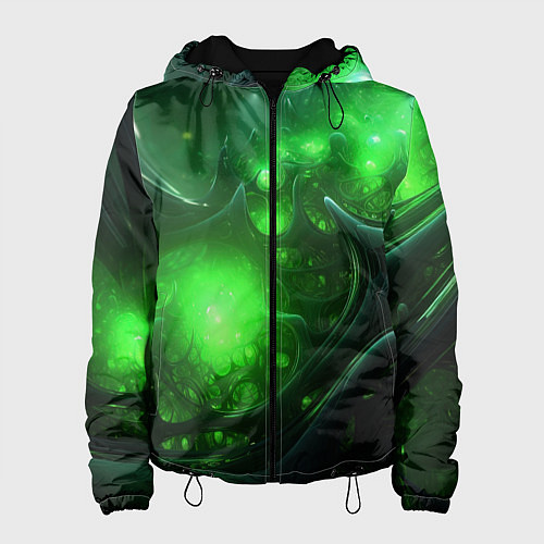 Женская куртка Зеленая кислотная яркая неоновая абстракция / 3D-Черный – фото 1