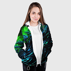 Куртка с капюшоном женская Яркая зеленая краска на темной абстракции, цвет: 3D-белый — фото 2