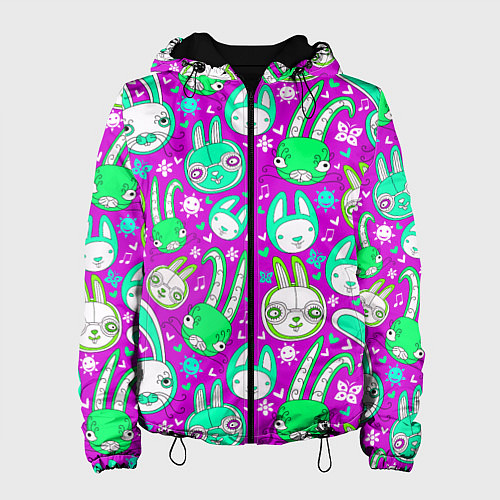 Женская куртка Разноцветные зайцы / 3D-Черный – фото 1