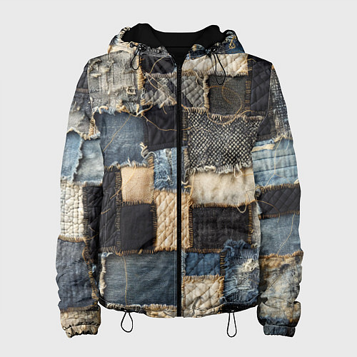 Женская куртка Заплатки пэчворк на джинсе / 3D-Черный – фото 1