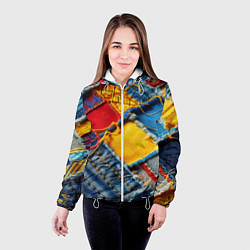 Куртка с капюшоном женская Colorful denim patchwork - ai art, цвет: 3D-белый — фото 2