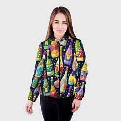 Куртка с капюшоном женская Бутылки шампанского -вино водочный паттерн, цвет: 3D-черный — фото 2