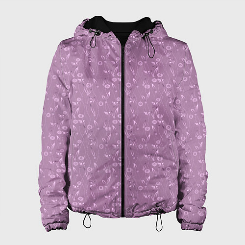 Женская куртка Розовый сиреневый цветочный однотонный узор / 3D-Черный – фото 1