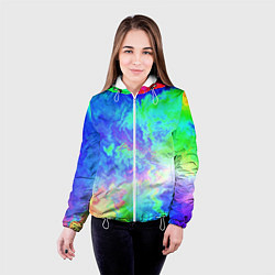 Куртка с капюшоном женская Сине-зелёная кислота тай-дай, цвет: 3D-белый — фото 2