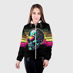Куртка с капюшоном женская Cyber skull - ai art fantasy, цвет: 3D-белый — фото 2