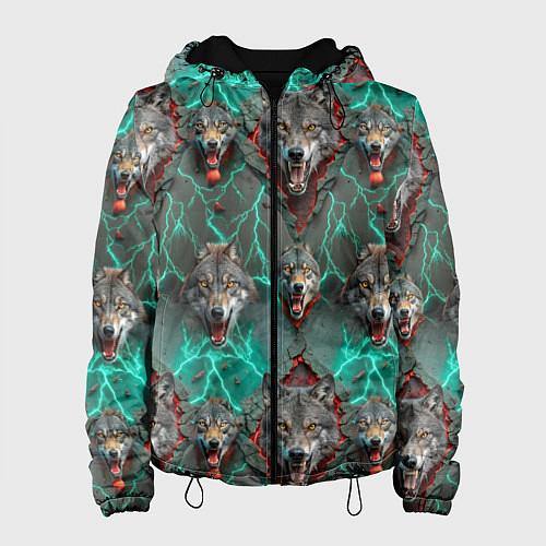 Женская куртка Эпичный паттерн из волков / 3D-Черный – фото 1