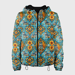 Куртка с капюшоном женская Узоры волки и цветы, цвет: 3D-черный