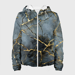 Куртка с капюшоном женская Золотые линии на серо-голубом фоне, цвет: 3D-белый