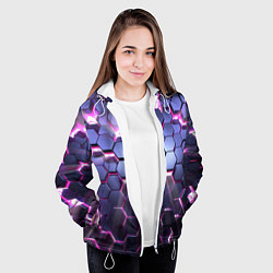 Куртка с капюшоном женская Плиты с сиреневым неоновым свечением, цвет: 3D-белый — фото 2