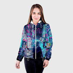 Куртка с капюшоном женская Дождливый неоновый вечер в Японии, цвет: 3D-белый — фото 2