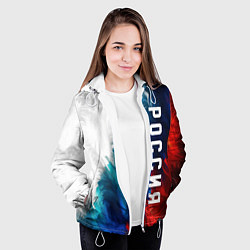 Куртка с капюшоном женская Россия триколор флаг, цвет: 3D-белый — фото 2
