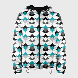 Куртка с капюшоном женская Разноцветный черный голубой с белым геометрический, цвет: 3D-черный