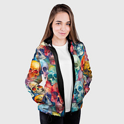 Куртка с капюшоном женская Красочный узор с черепами, цвет: 3D-черный — фото 2