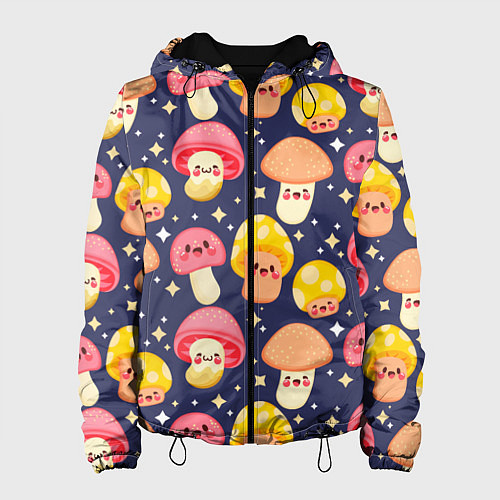 Женская куртка Веселые грибочки паттерн / 3D-Черный – фото 1