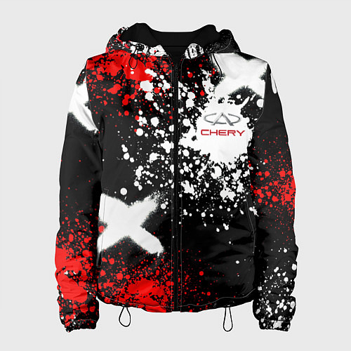 Женская куртка Логотип Chery Automobile на фоне брызг красок / 3D-Черный – фото 1