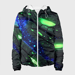 Куртка с капюшоном женская Разлом плит с зеленым свечением, цвет: 3D-белый