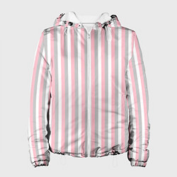 Куртка с капюшоном женская Полосы бело-розово-серый, цвет: 3D-белый