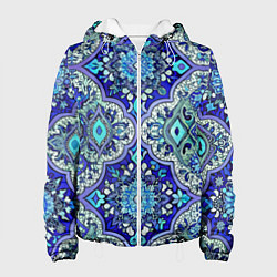 Куртка с капюшоном женская Сине - голубые узоры, цвет: 3D-белый