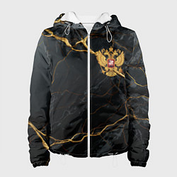 Куртка с капюшоном женская Золотой герб России на черно-золотой текстуре, цвет: 3D-белый