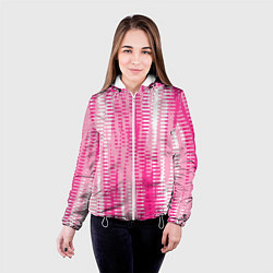 Куртка с капюшоном женская Бело-розовый полосатый, цвет: 3D-белый — фото 2