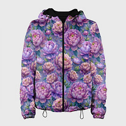 Куртка с капюшоном женская Крупные пионы садовые дачные цветы паттерн, цвет: 3D-черный