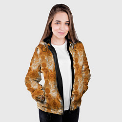 Куртка с капюшоном женская Лакшери паттерн с золотыми лисицами, цвет: 3D-черный — фото 2