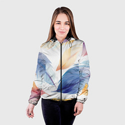 Куртка с капюшоном женская Акварельные перья, цвет: 3D-черный — фото 2