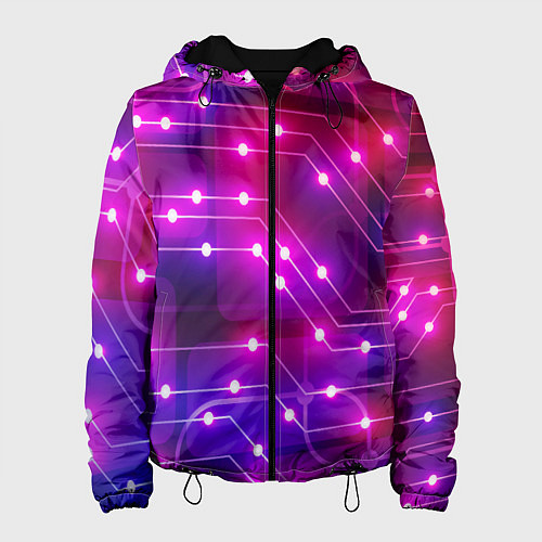 Женская куртка Неоновый фон печатной платы / 3D-Черный – фото 1