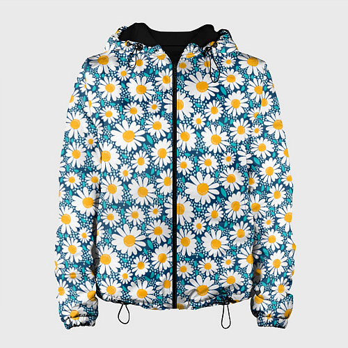 Женская куртка Ромашки паттерн / 3D-Черный – фото 1