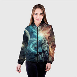 Куртка с капюшоном женская Рождение новой планеты - неоновое свечение, цвет: 3D-черный — фото 2