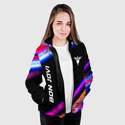 Куртка с капюшоном женская Bon Jovi neon rock lights, цвет: 3D-черный — фото 2