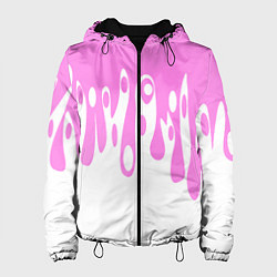 Куртка с капюшоном женская Потеки розовой краски на белом, цвет: 3D-черный
