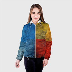 Куртка с капюшоном женская Синий жёлтый красный в крапинку, цвет: 3D-белый — фото 2