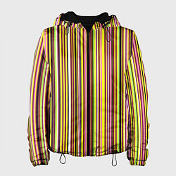 Куртка с капюшоном женская Жёлто-розовый сочетание полосатое, цвет: 3D-черный