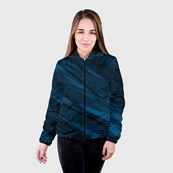Куртка с капюшоном женская Полосатый чёрно-синий, цвет: 3D-черный — фото 2