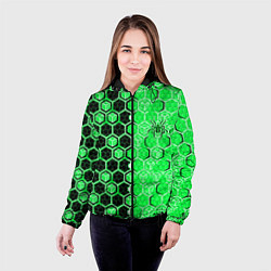 Куртка с капюшоном женская Техно-киберпанк шестиугольники зелёный и чёрный с, цвет: 3D-черный — фото 2