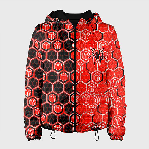 Женская куртка Техно-киберпанк шестиугольники красный и чёрный с / 3D-Черный – фото 1