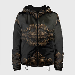 Куртка с капюшоном женская Объемные темные золотые узоры, цвет: 3D-черный