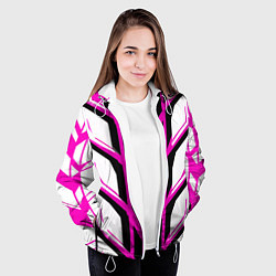 Куртка с капюшоном женская Чёрно-розовые полосы на белом фоне, цвет: 3D-белый — фото 2