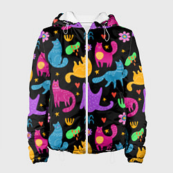Куртка с капюшоном женская Паттерн разноцветных котиков, цвет: 3D-белый