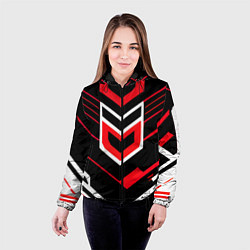 Куртка с капюшоном женская Полосы и красно-белый шестиугольник, цвет: 3D-черный — фото 2