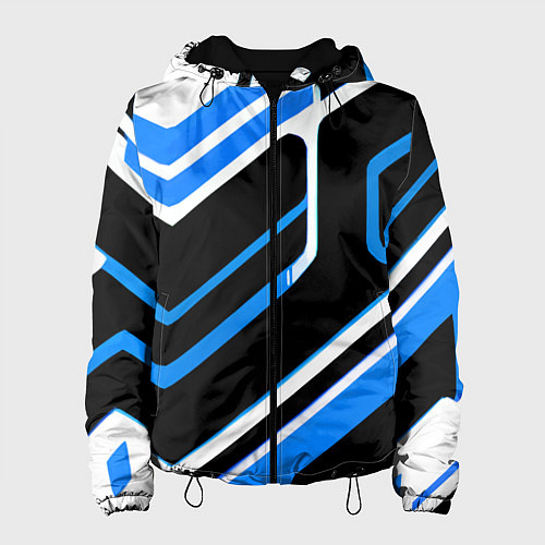 Женская куртка Бело-синие линии на чёрном фоне / 3D-Черный – фото 1