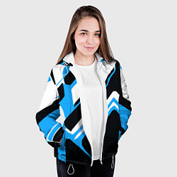 Куртка с капюшоном женская Бело-голубые линии на чёрном фоне, цвет: 3D-белый — фото 2