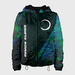 Куртка с капюшоном женская Demon Slayer glitch blue, цвет: 3D-черный