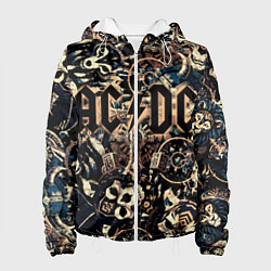 Куртка с капюшоном женская AC DC на фоне викингов рун воронов и черепов, цвет: 3D-белый