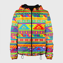 Куртка с капюшоном женская Мексиканские этнические узоры, цвет: 3D-черный