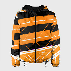 Куртка с капюшоном женская Чёрно-белые полосы на оранжевом фоне, цвет: 3D-черный