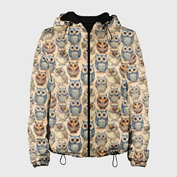 Куртка с капюшоном женская Совы птицы паттерн, цвет: 3D-черный