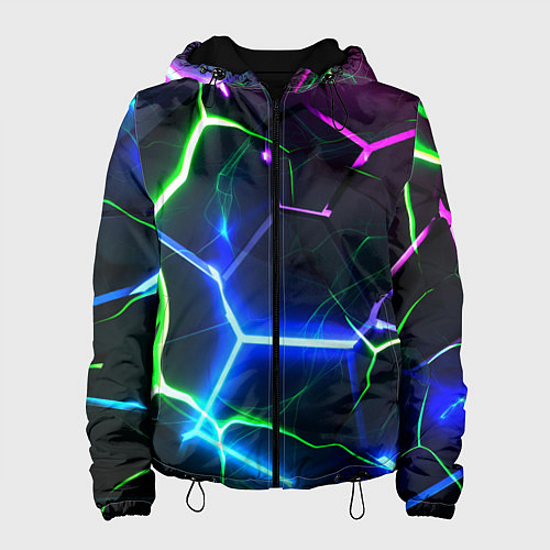 Женская куртка Микс из разломленных плит и неоновое свечения / 3D-Черный – фото 1