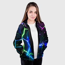 Куртка с капюшоном женская Микс из разломленных плит и неоновое свечения, цвет: 3D-черный — фото 2
